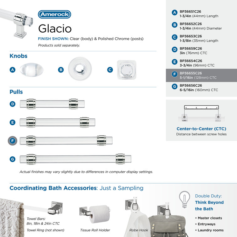 Glacio 5-1/16" Clear and Polished Chrome Bar Pull