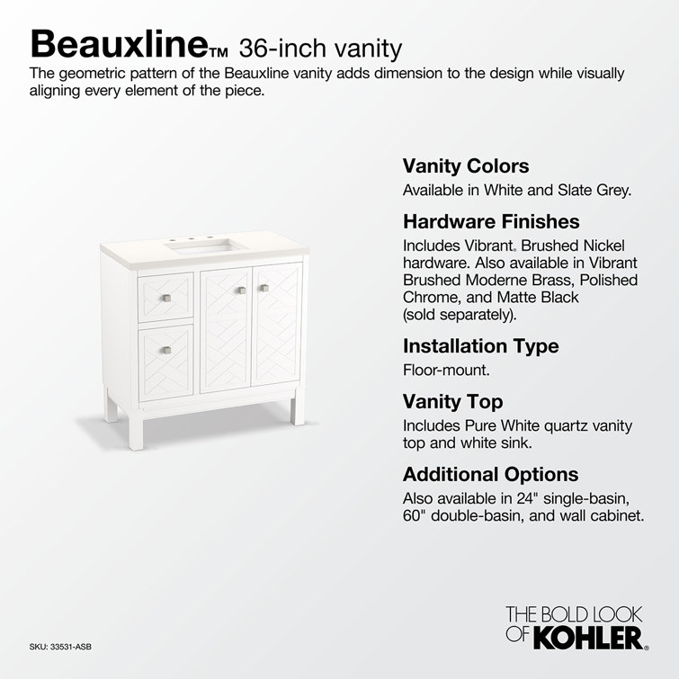 Beauxline Traditional 36-Inch White Quartz Bathroom Vanity Set