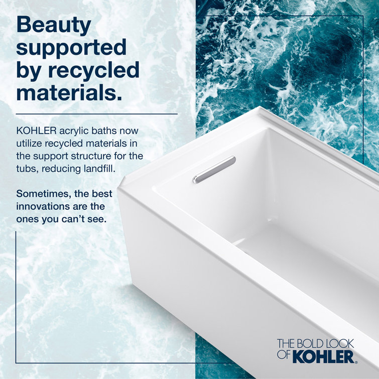 White Acrylic 60" Rectangular Alcove Soaking Bathtub with Slotted Overflow