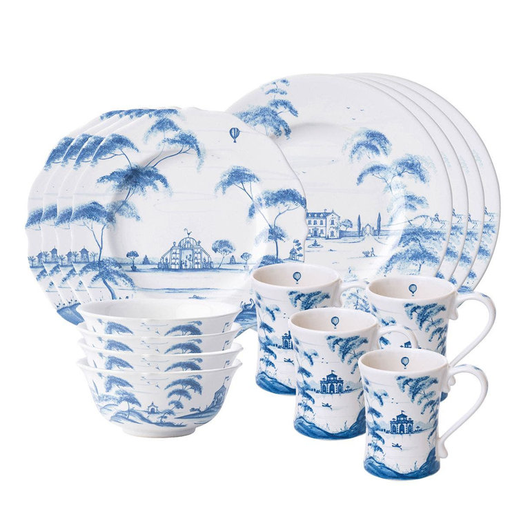 Delft Blue and White Ceramic 16-Piece Dinnerware Set