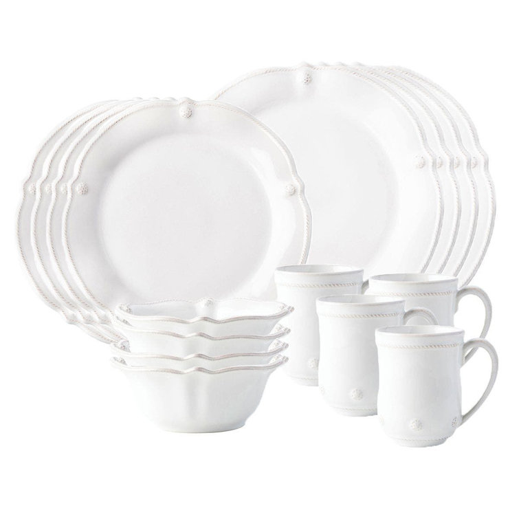 Fluted Berry Whitewash Ceramic Dinnerware Set for 4