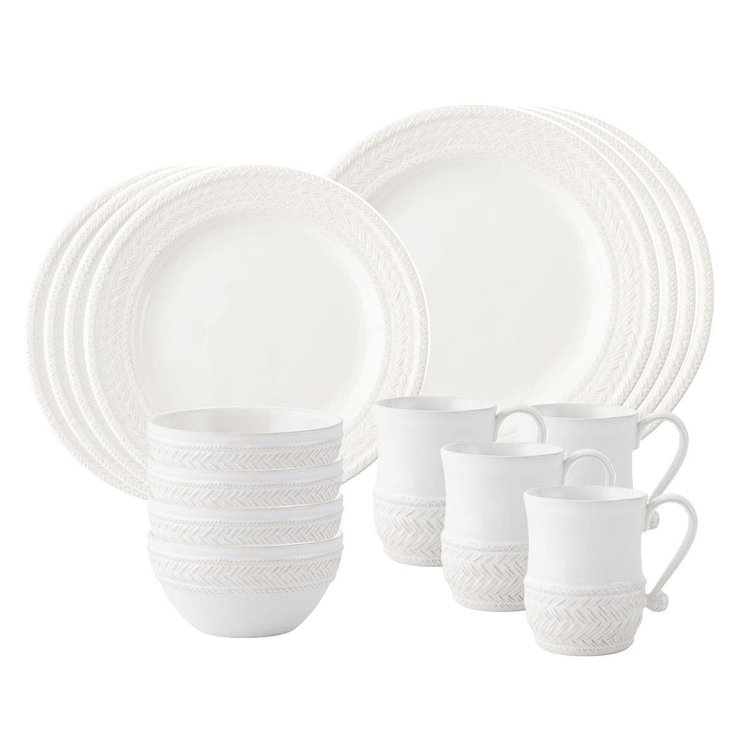 Whitewash Ceramic 16-Piece Braided Embellished Dinnerware Set