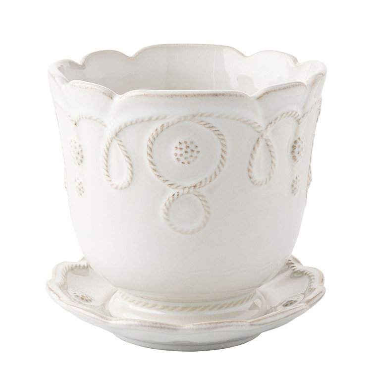 Whitewash Handcrafted Ceramic Planter with Saucer