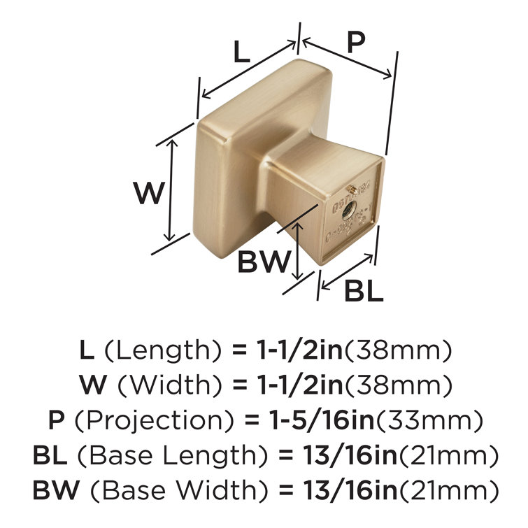 Champagne Bronze Square Modern Cabinet Knob with Mounting Hardware