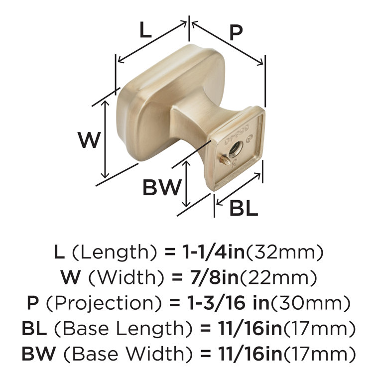 Champagne Bronze Rectangular Cabinet Knob with Mounting Hardware