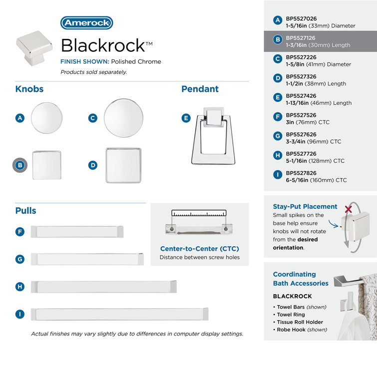 Polished Chrome Square Cabinet Knob with Mounting Hardware