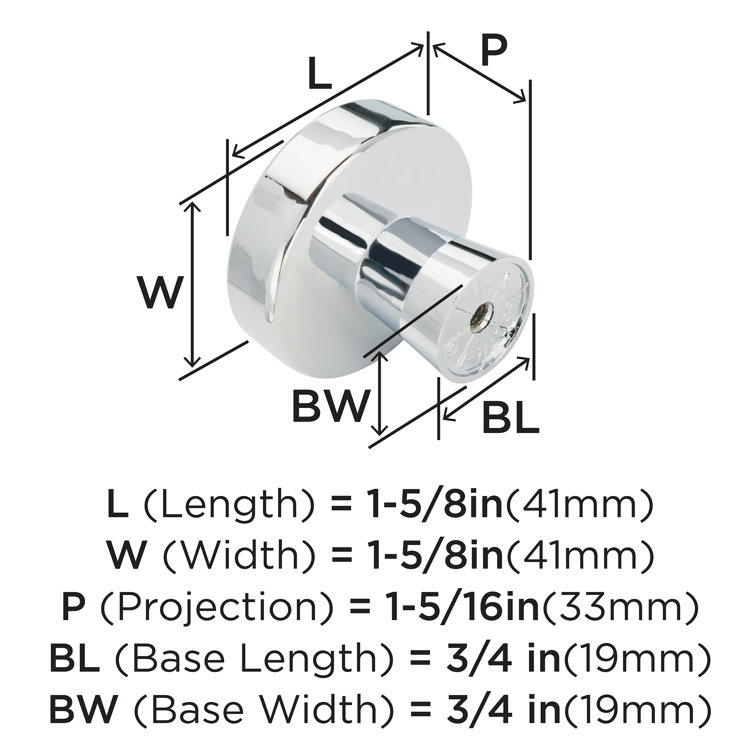 Polished Chrome Round Cabinet Knob with Mounting Hardware