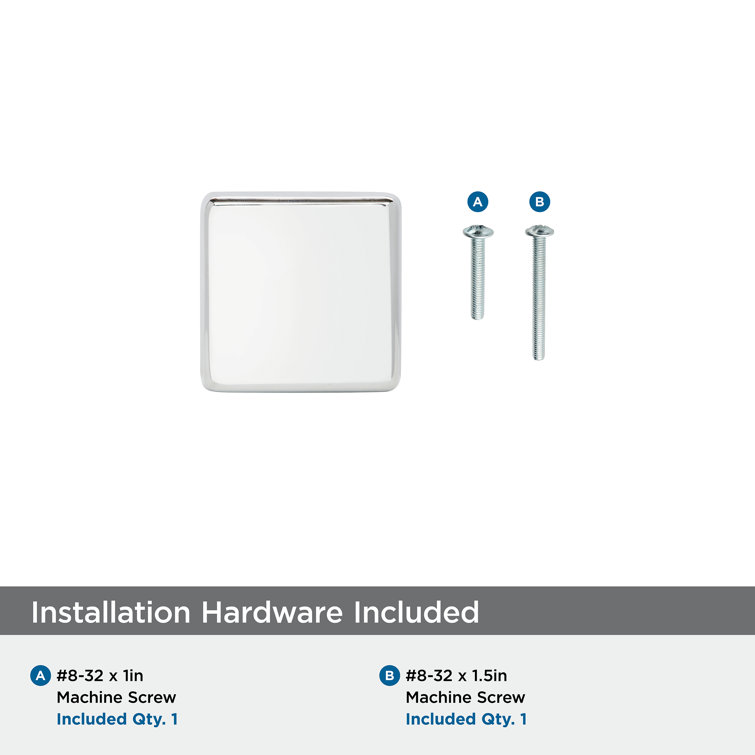 Polished Chrome Square Cabinet Knob with Mounting Hardware