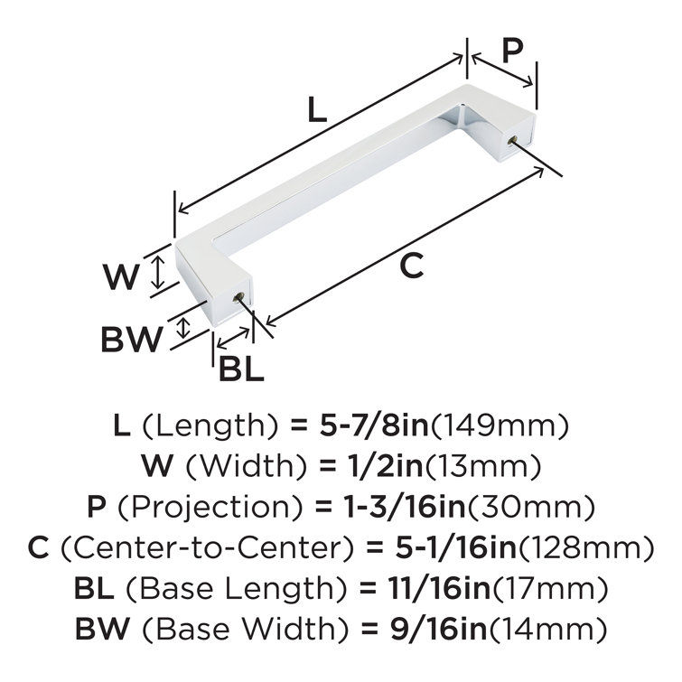 Polished Chrome Modern Cabinet Drawer Pull with Mounting Hardware