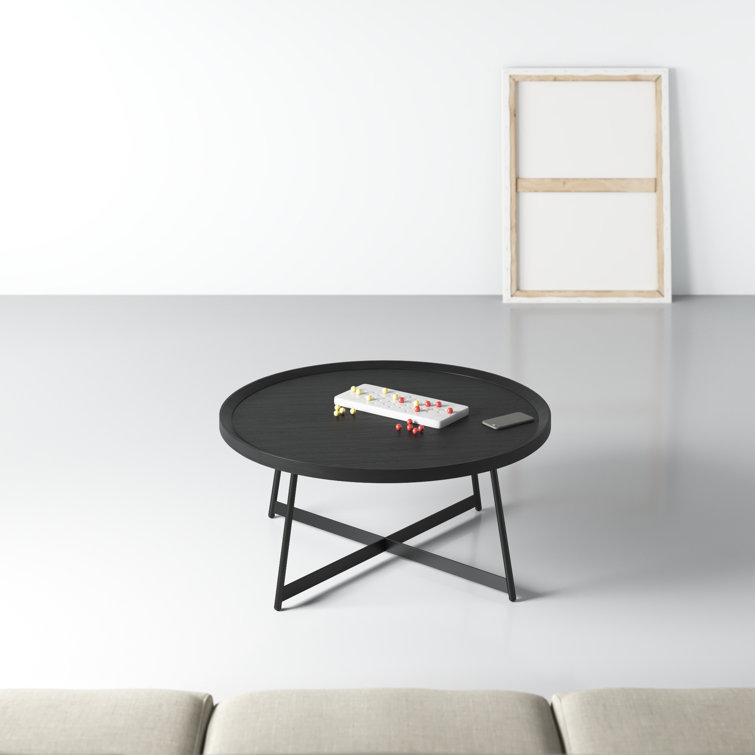 Niklaus 35" Symmetrical Round Coffee Table in Walnut and Black