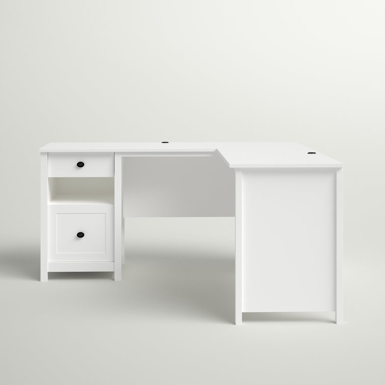 Soft White L-Shaped Executive Desk with Drawer and Filing Cabinet
