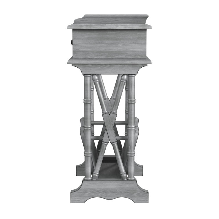 Gray Poplar Wood End Table with Storage
