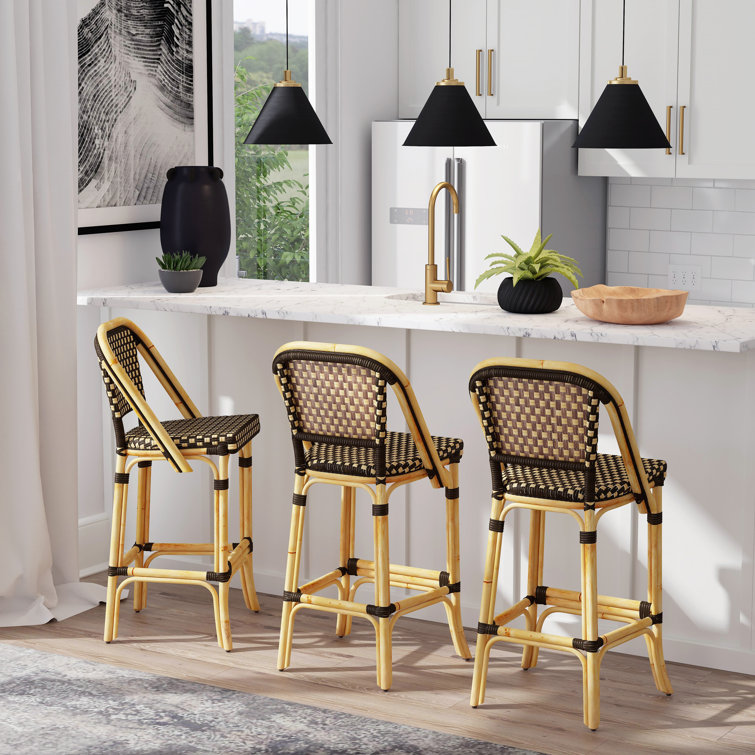 Lila Coastal Dark Brown Rattan Armless Bar Stool