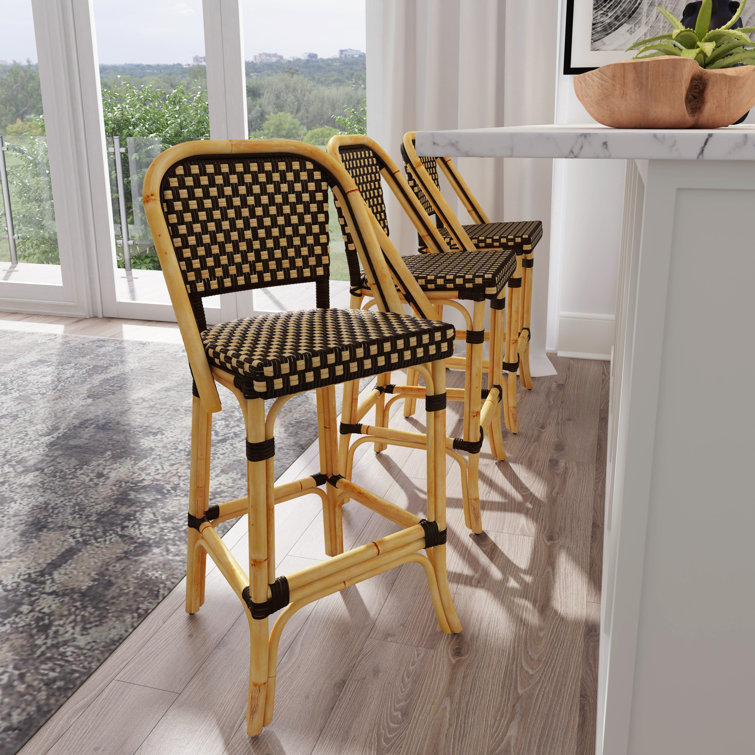 Lila Coastal Dark Brown Rattan Armless Bar Stool