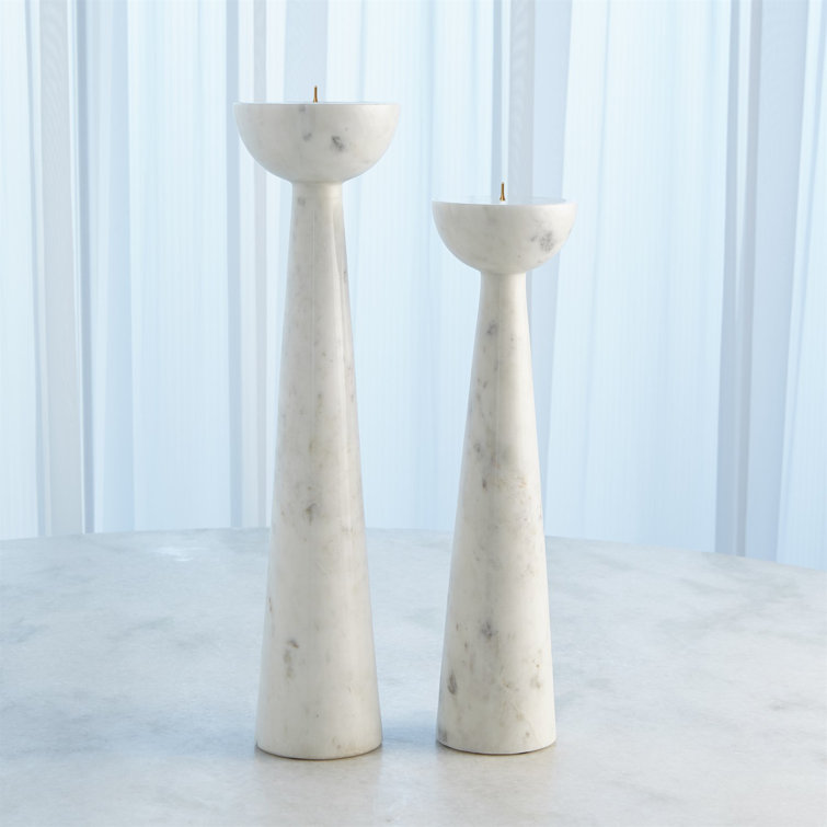 White Marble and Iron 17" Candle Stand