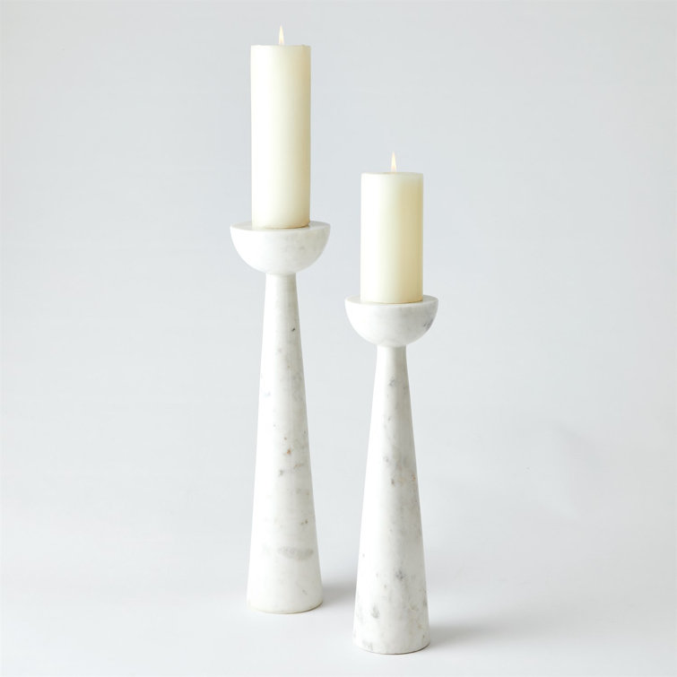 White Marble and Iron 17" Candle Stand