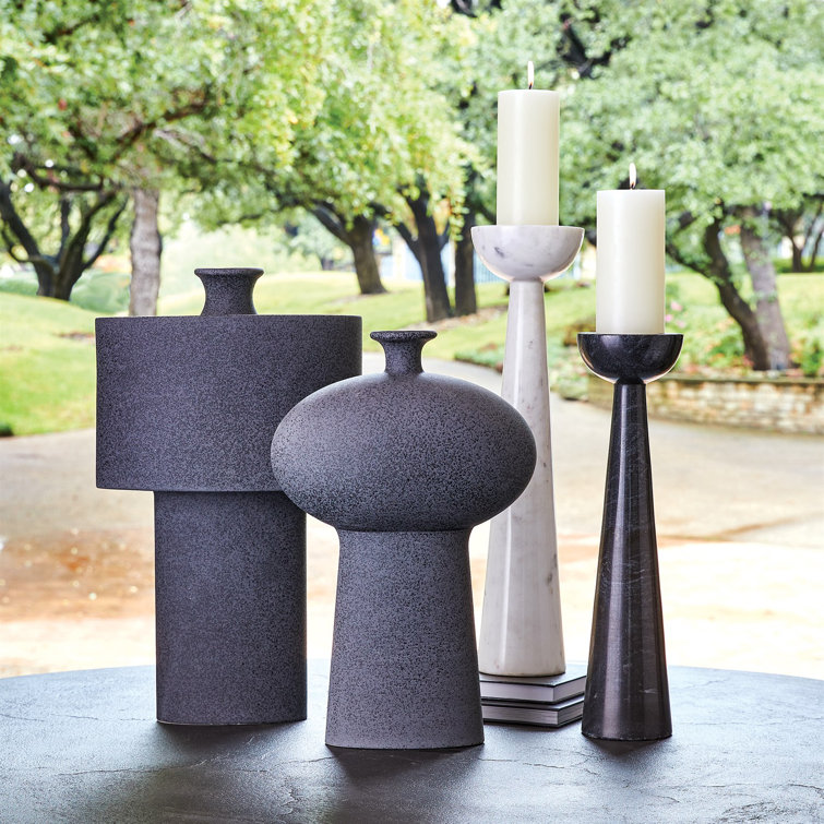 White Marble and Iron 17" Candle Stand