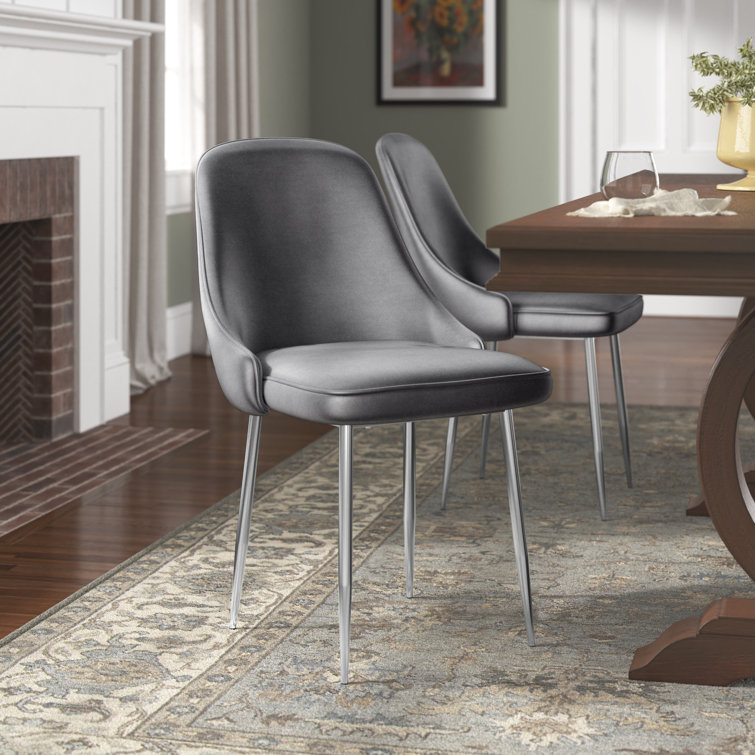 High-Back Silver Velvet Upholstered Parsons Side Chair with Chrome Frame