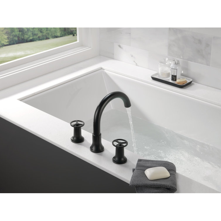 Matte Black Brass Modern Widespread Deck Mounted Faucet