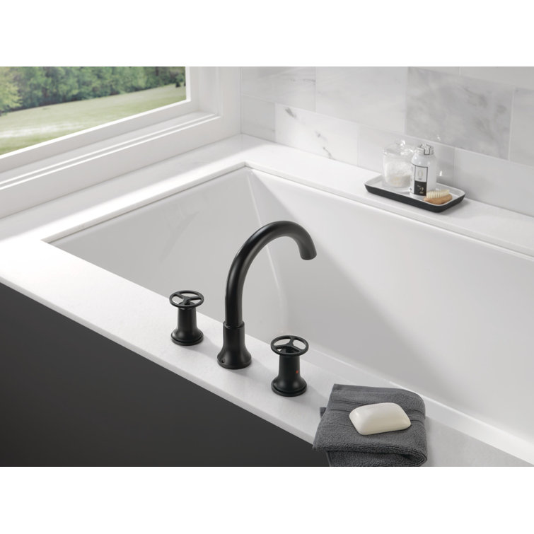 Matte Black Brass Modern Widespread Deck Mounted Faucet