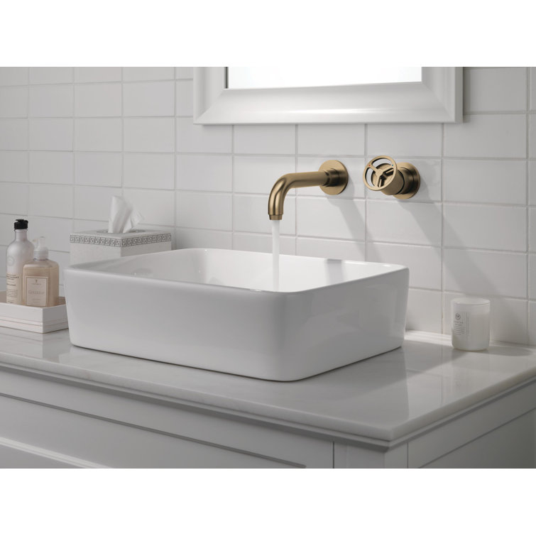 Champagne Bronze Wall Mounted Widespread Bathroom Faucet