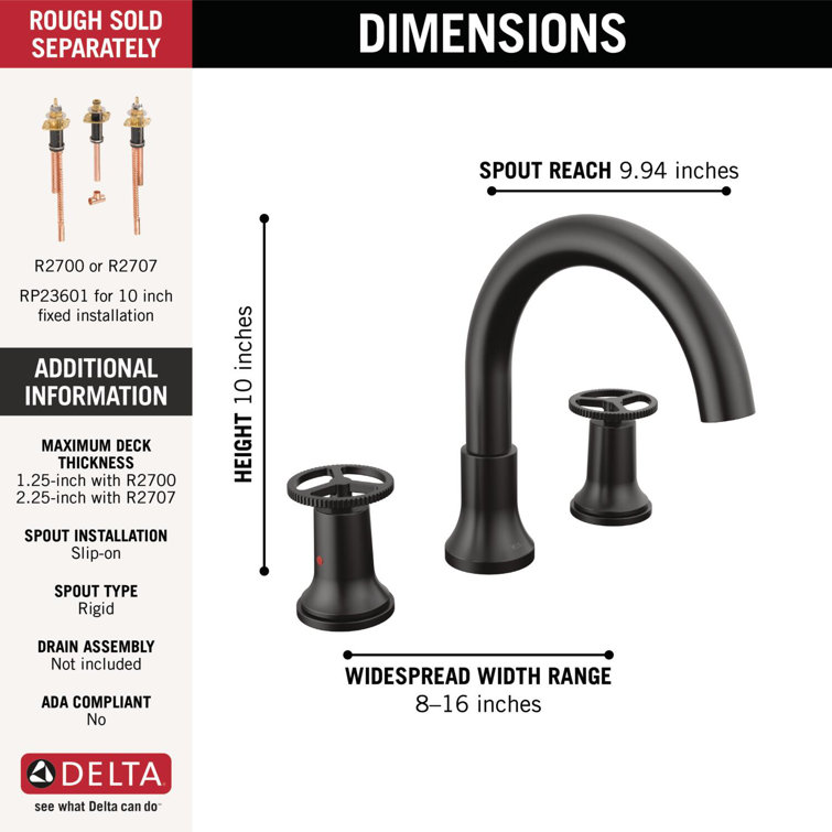 Matte Black Brass Modern Widespread Deck Mounted Faucet
