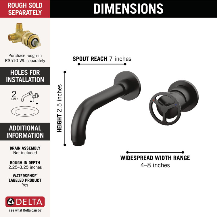 Matte Black Modern Wall Mounted Brass Bathroom Faucet