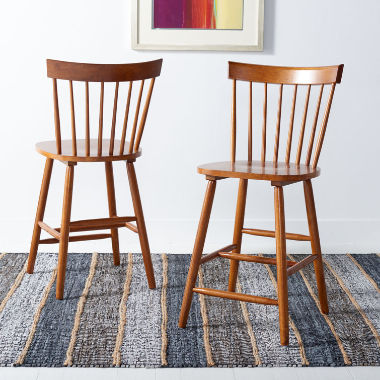 Walnut Solid Wood Counter Stools with Spindle Back, Set of 2
