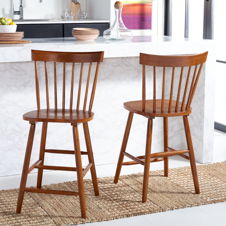 Walnut Solid Wood Counter Stools with Spindle Back, Set of 2