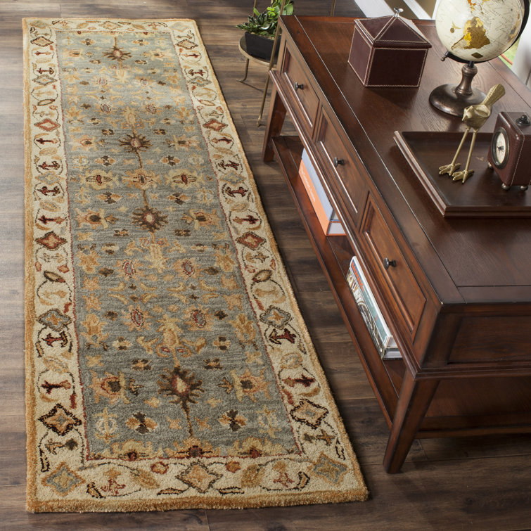 Antiquity Blue and Ivory Handmade Wool Runner Rug