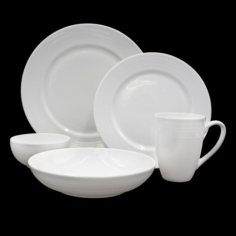 Annabel White Porcelain 40-Piece Dinnerware Set, Service for 8