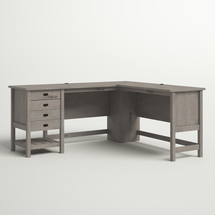 Mystic Oak L-Shaped Writing Desk with Drawer and Filing Cabinet