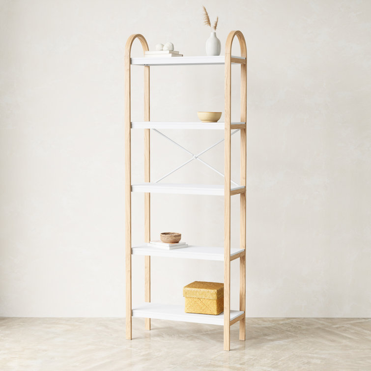 White and Natural Wood 5-Tier Freestanding Shelf