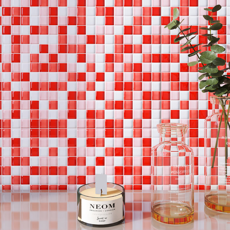 Red and Pink Glass Mosaic Tile Sheet for Kitchen and Bathroom