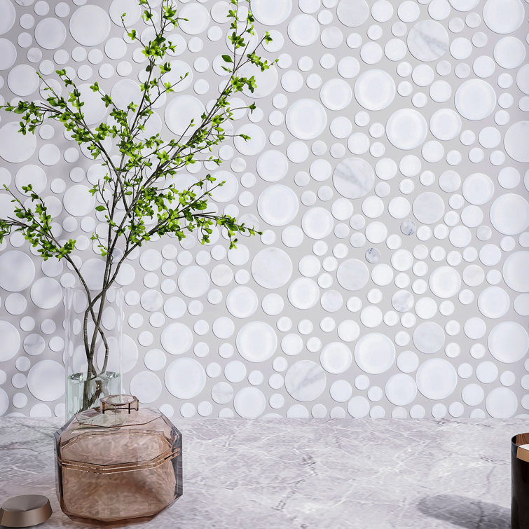 White Bubble Art Marble Look Mosaic Wall Tile Sheet