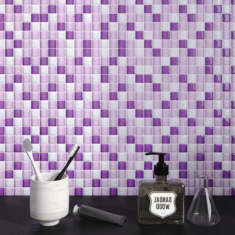 Purple and White Glass Mosaic Tile Sheet for Walls