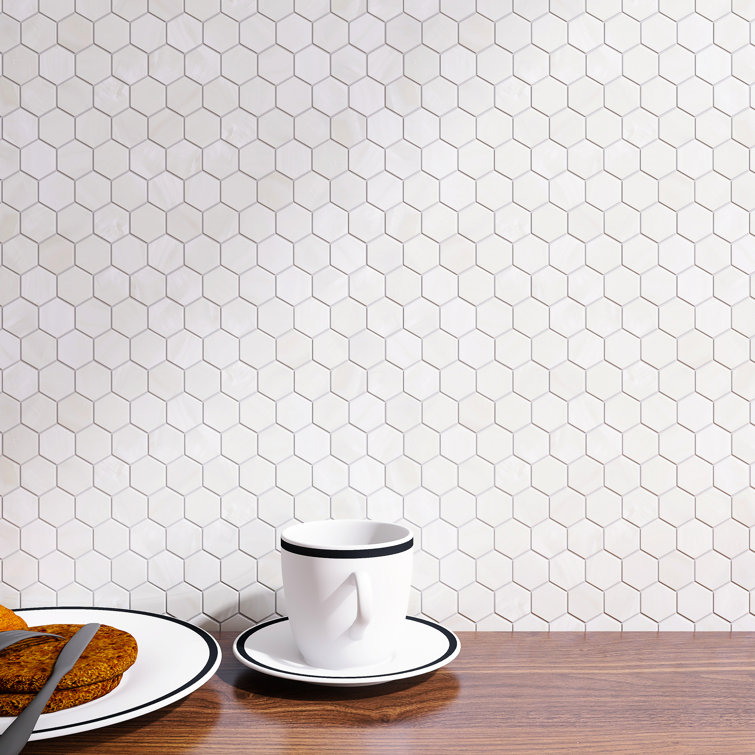 White Mother of Pearl Hexagon Mosaic Wall Tile Sheet