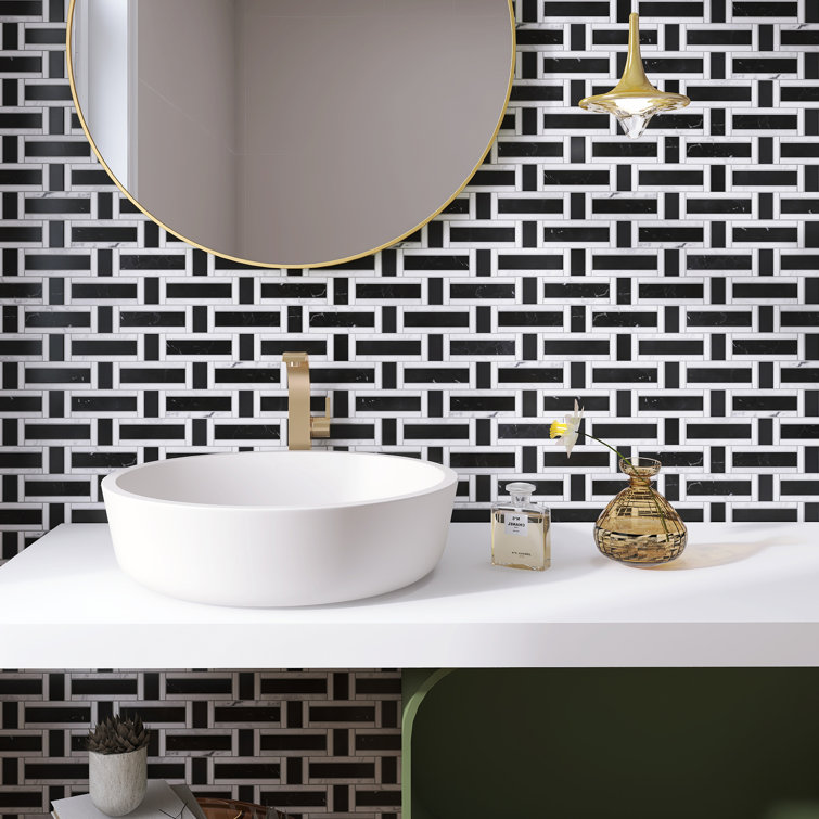 Nero Marquina Black and White Marble Mosaic Wall Tile