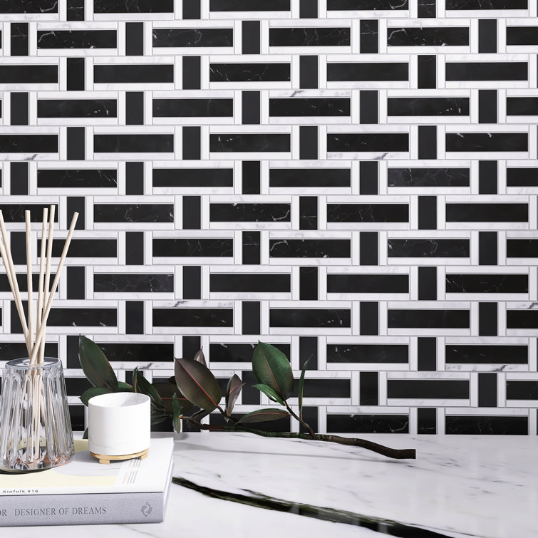 Nero Marquina Black and White Marble Mosaic Wall Tile