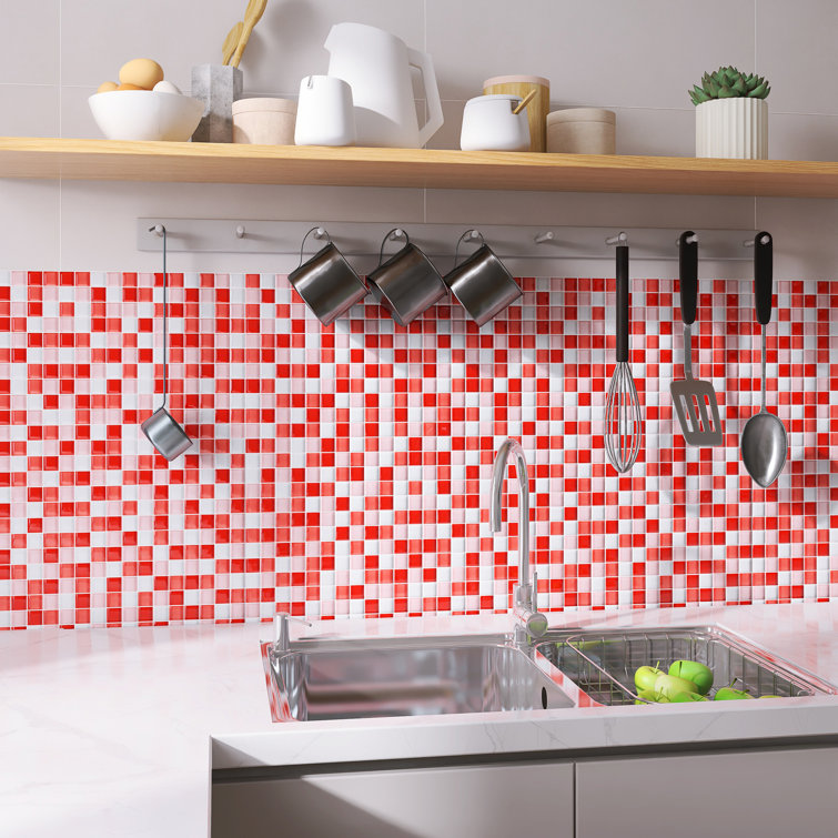 Red and Pink Glass Mosaic Tile Sheet for Kitchen and Bathroom
