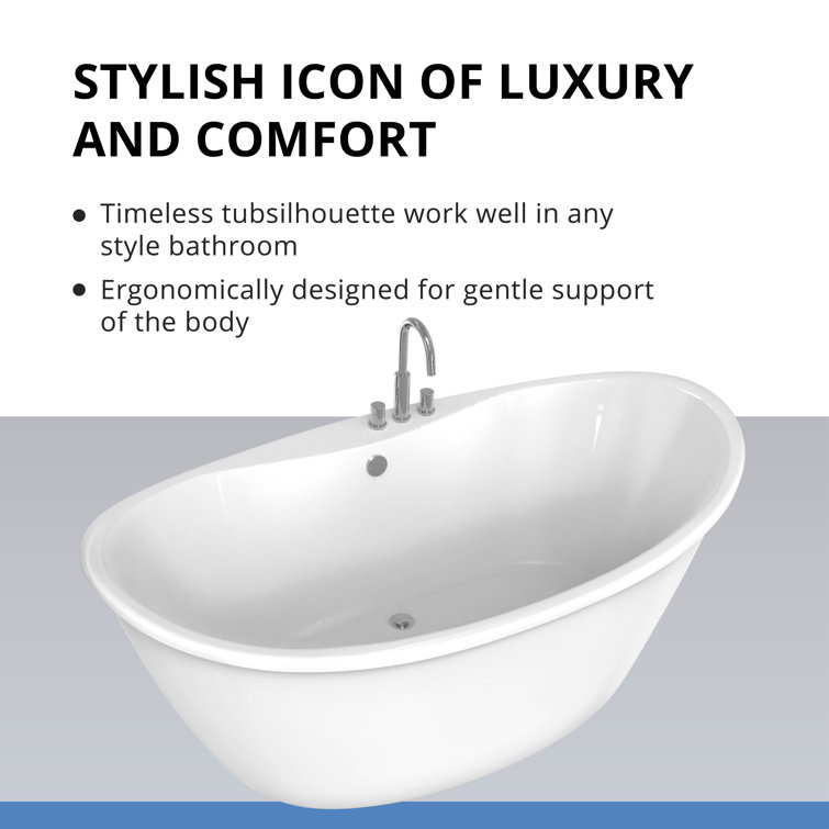 60" White Acrylic Freestanding Soaking Bathtub