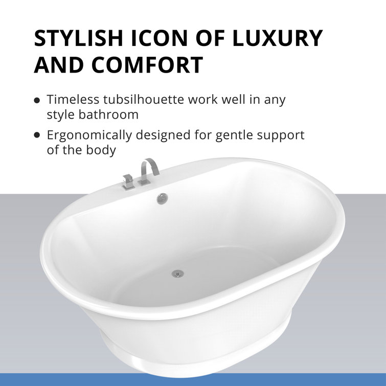 Elegant White Acrylic Freestanding Soaking Bathtub, 60" x 42"