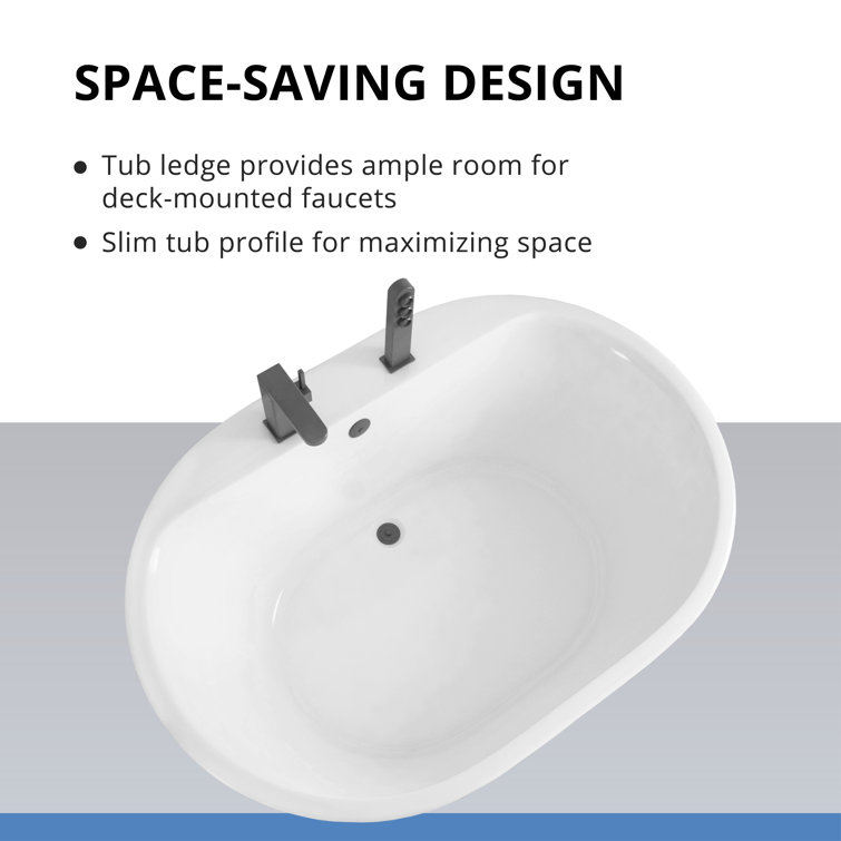 Elegant White Acrylic Freestanding Soaking Bathtub, 60" x 42"
