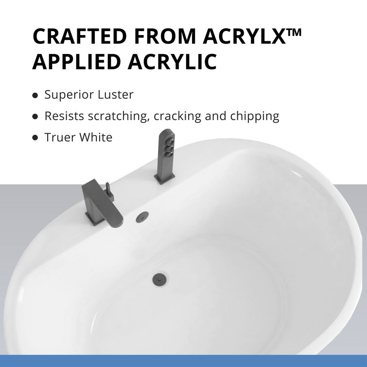 Elegant White Acrylic Freestanding Soaking Bathtub, 60" x 42"