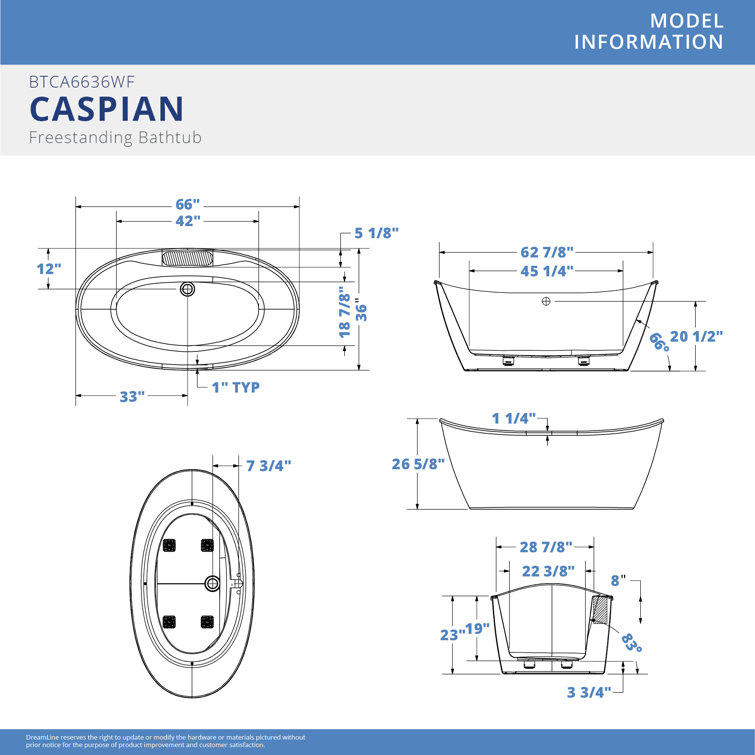 Caspian 66" White Acrylic Freestanding Bathtub