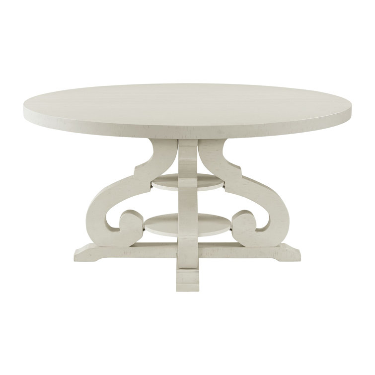 White Round Reclaimed Wood Pedestal Dining Table for Six
