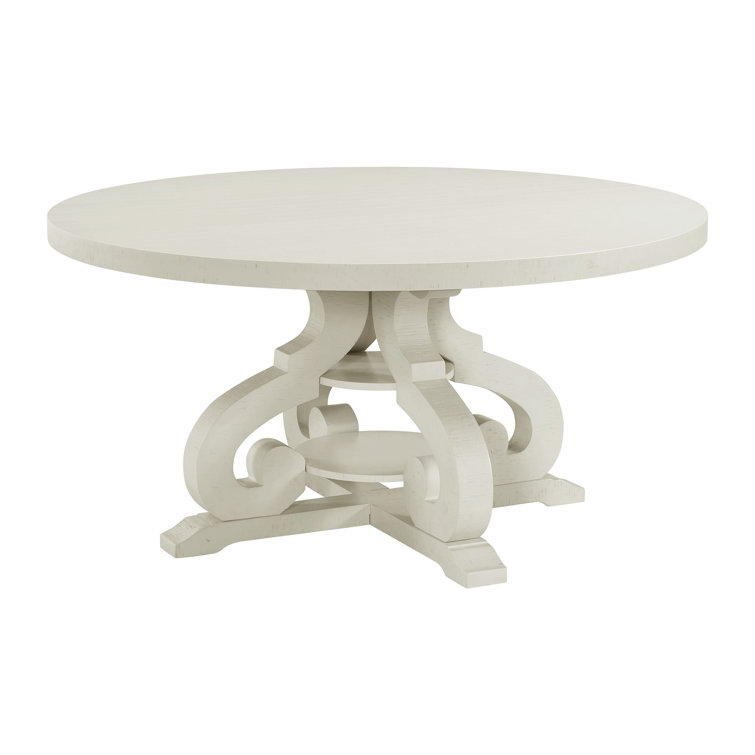 White Round Reclaimed Wood Pedestal Dining Table for Six