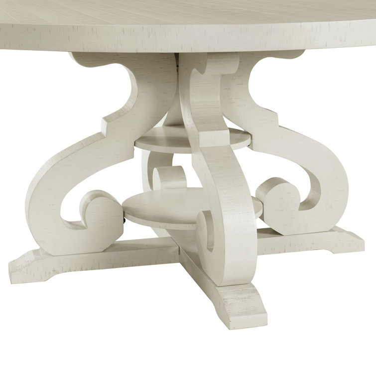 White Round Reclaimed Wood Pedestal Dining Table for Six