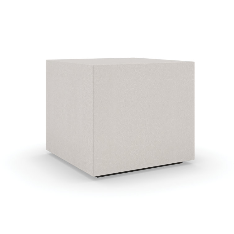 White Faux Shagreen Square Coffee Table with Wood Base