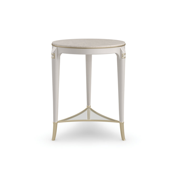 Gold and White Round Wood Metal End Table
